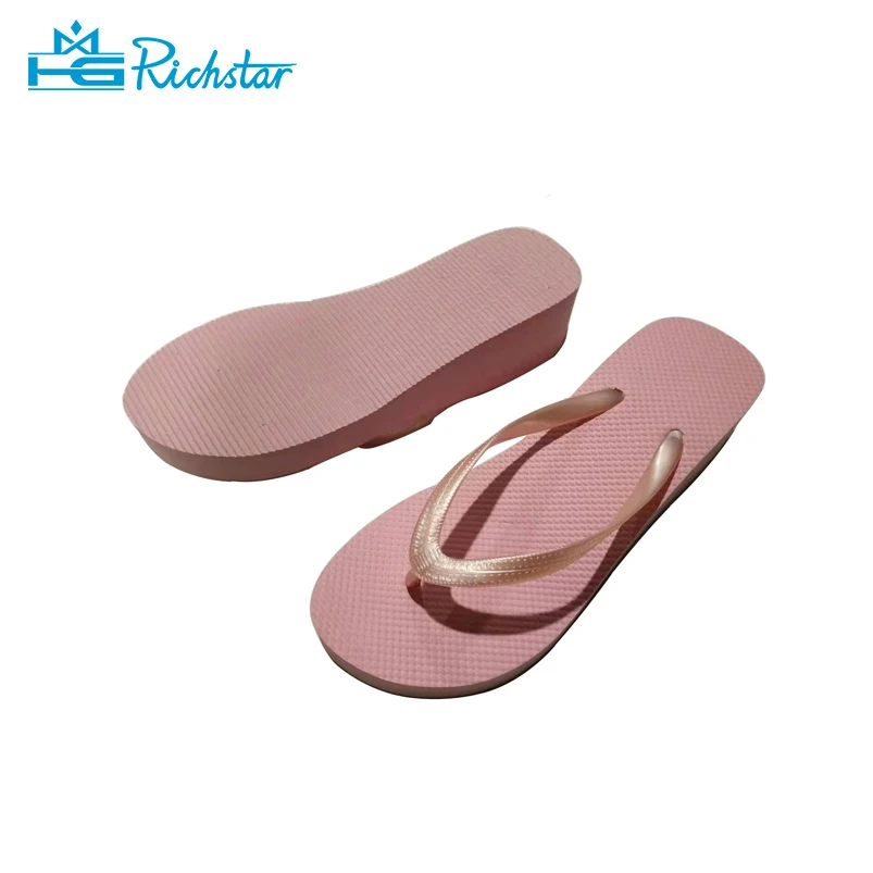 Hot sale solid color  high heel slippers ladies eva wedge flip flops beach slipper flower