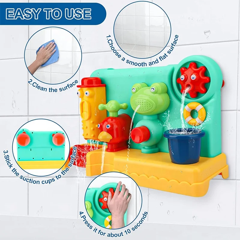 Toddlers Shower Water Sprinkler Waterfall Fill Spin Flow Bathtub Toys 4-in-1 Reused Shower Bath Toy
