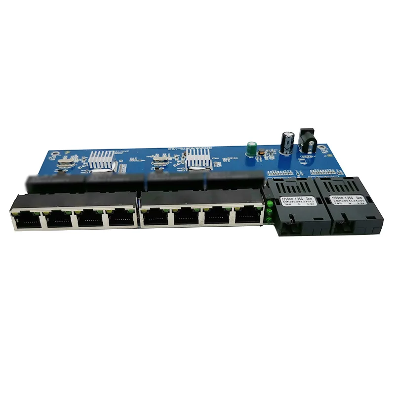 Media Converter Fiber Optical Gigabit Ethernet switch PCBA 8 RJ45 UTP and 2 SC fiber Port 10/100/1000M Board PCB