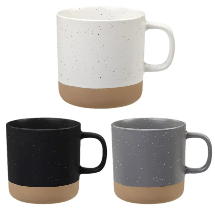 GZYSL Factory Custom Two Color Combination matte white/black Speckled Breakfast Milk Tea Water Coffee Stoneware Mug with Dot