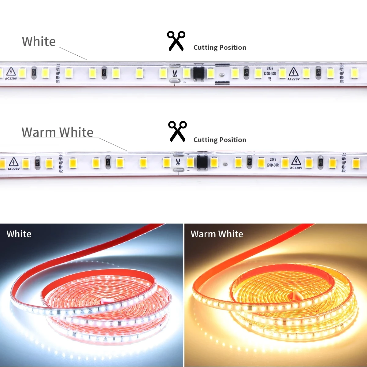 110V 220V 120LEDs SMD 2835 Strip Light Flexible tira luz led lights for decoration Home Decor outdoor Driverless led strip light