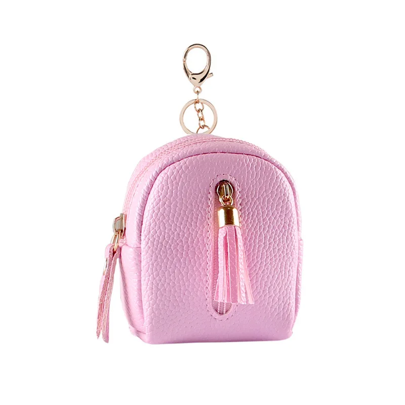 Creative Coin Purse Keychain Cute Schoolbag Shape Small Purse Pendant Double Zipper Multi-layer Card Bag Mini Wallet for Girls