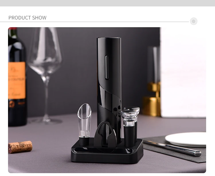 automatic corkscrew wine gift set factory wholesales custom logo rechargeable battery operated electric wine opener with base