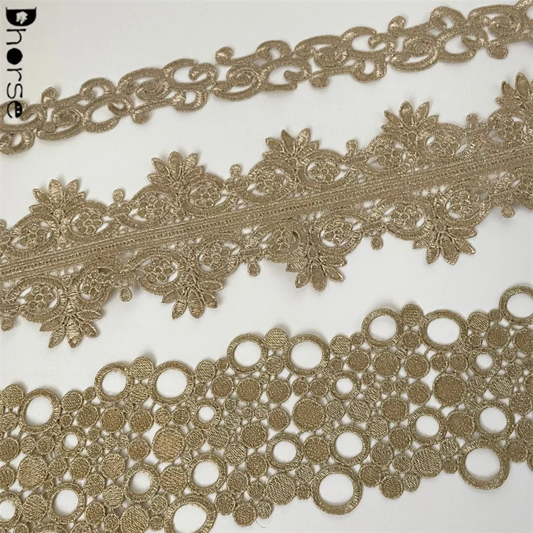 Hot sale design golden supplier indian lace trim embroidery for dress