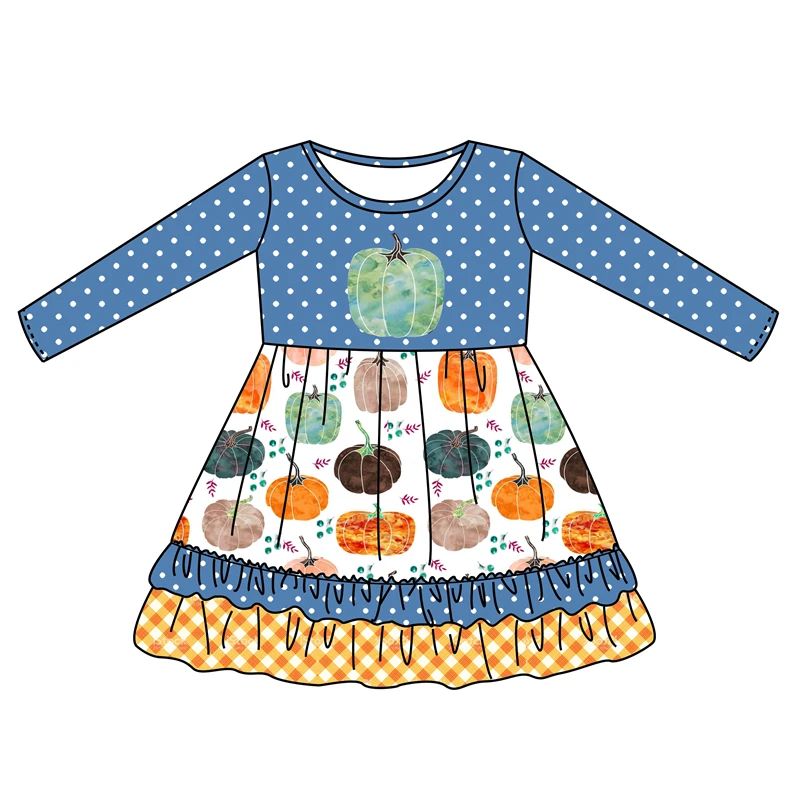 Cotton girls dresses printed children frocks design children wear baby girl thanksgiving day dress