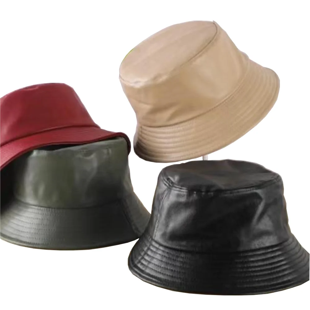 Professional quality pu Leather mushroom colorful bucket hat extra wide brim for unisex
