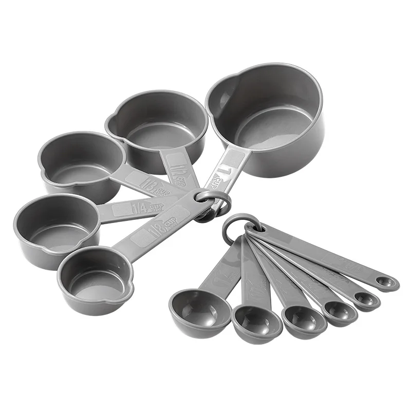 Adjustable Collapsible 8Pcs Kitchen Baking Measuring Silicone Plastic Measuring Cups And Spoons Set Scale Plastic