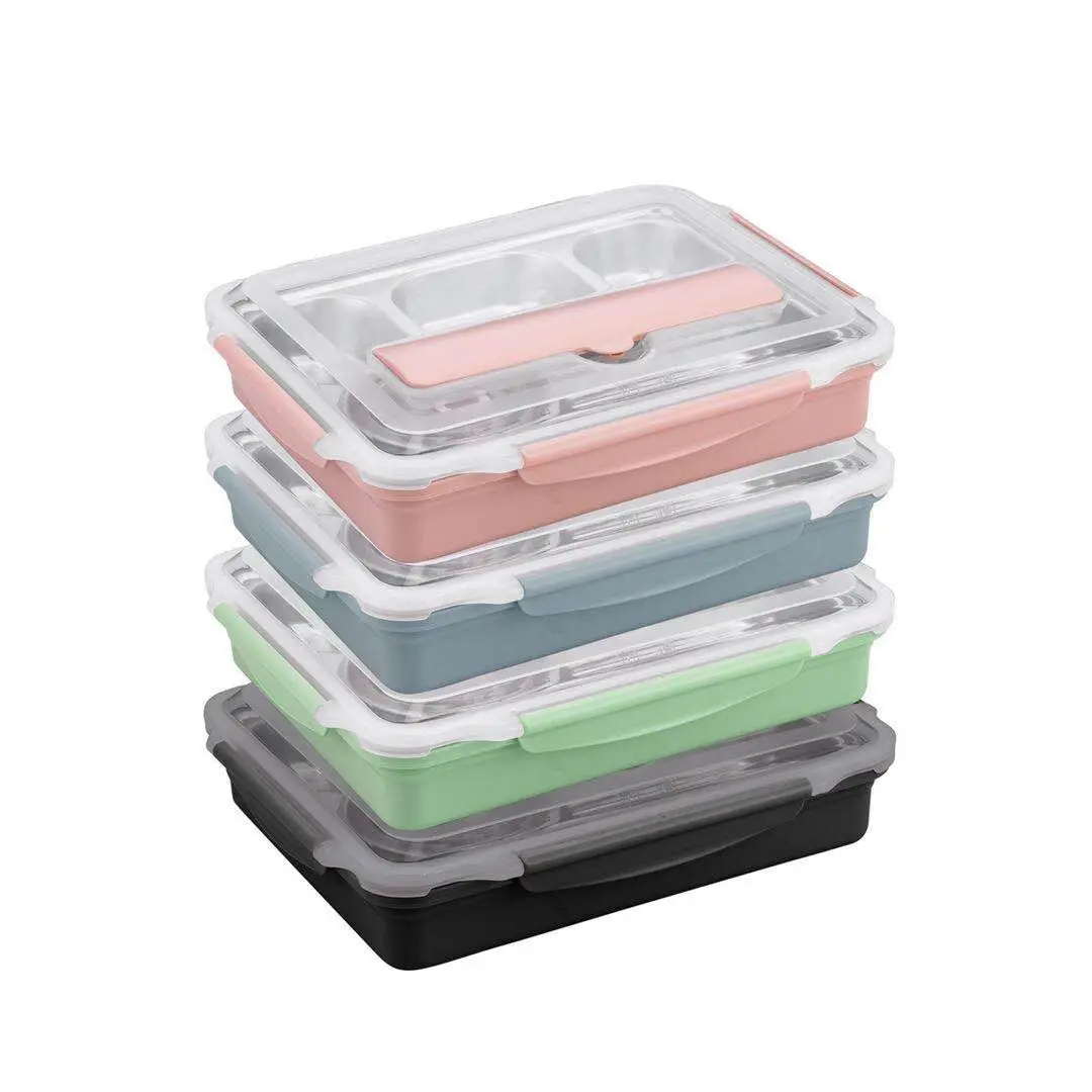 Eco Heated Food Plastic Containers Children Custom with Bag  4 Compartment Steel Lunch Box