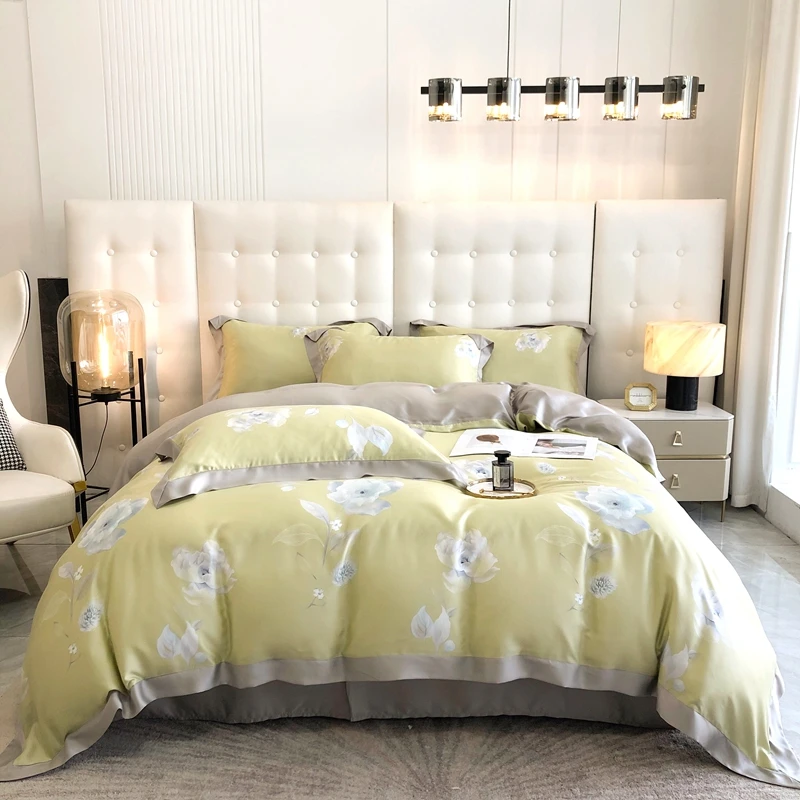 Yellow ground flower printed bedding 60s tencel fabric for Vietnam