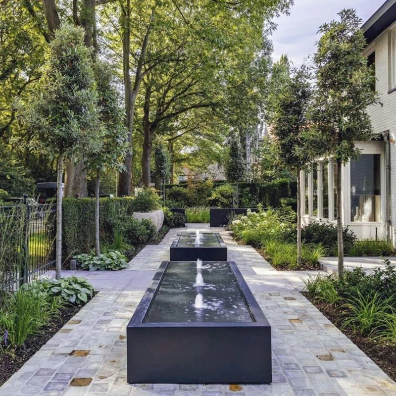 outdoor garden metal fountains and waterfalls  pool in the garden