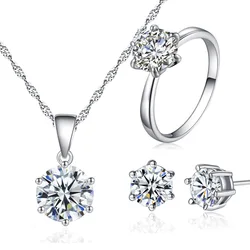Fashion six claw jewelry earrings necklace ring three piece set zircon jewelry sets
