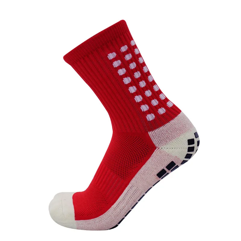 High Quality Custom Jacquard Logo Cotton Sports Soccer Socks Men Anti Slip Grip Football Socks