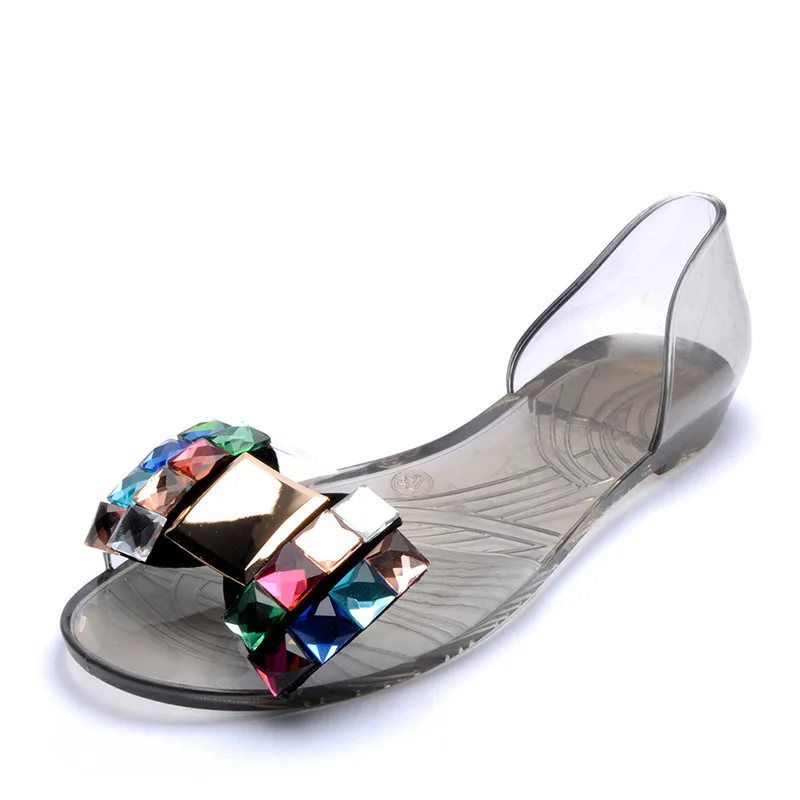 Summer shoes new style rhinestone bow pvc jelly flat beach women sandals and slippers