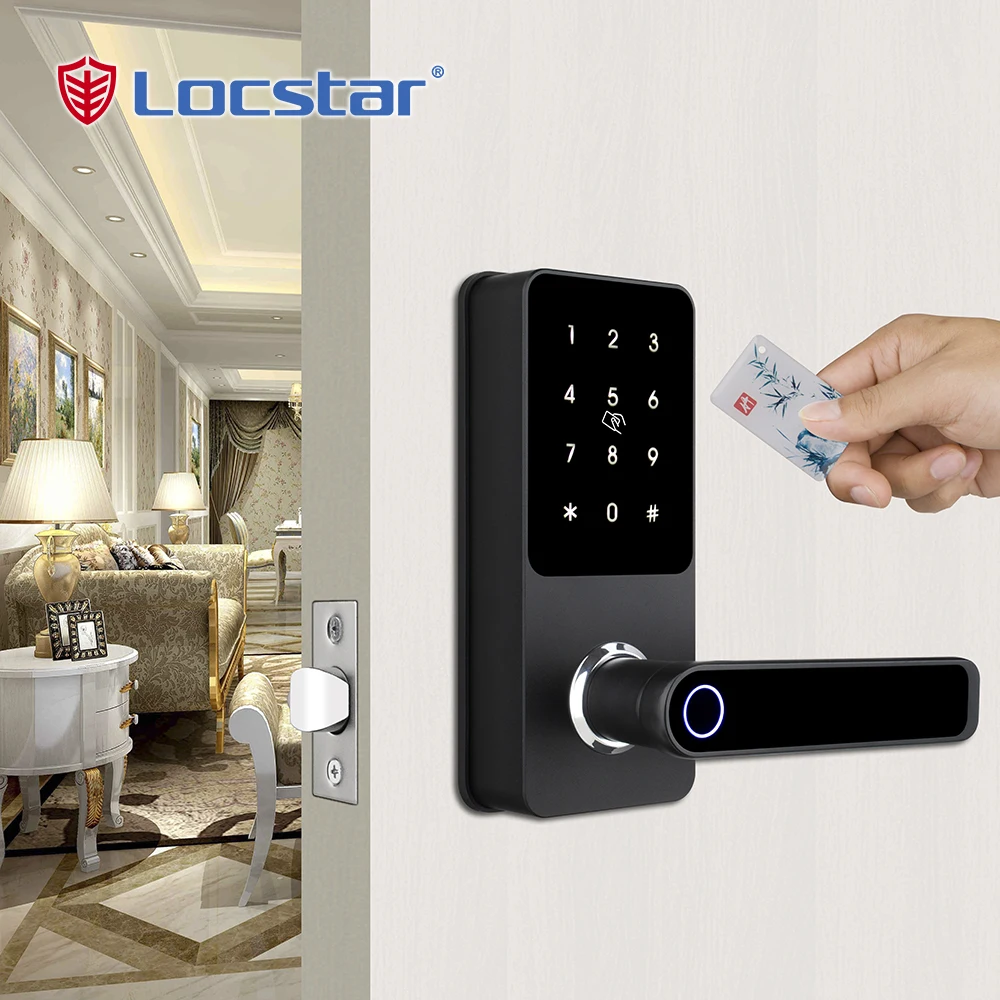 Locstar Tuya Hardware Key Fingerprint Wifi Biometric Shenzhen Home Cylinder European Rim Ttlock Bedroom Smart Door Lock