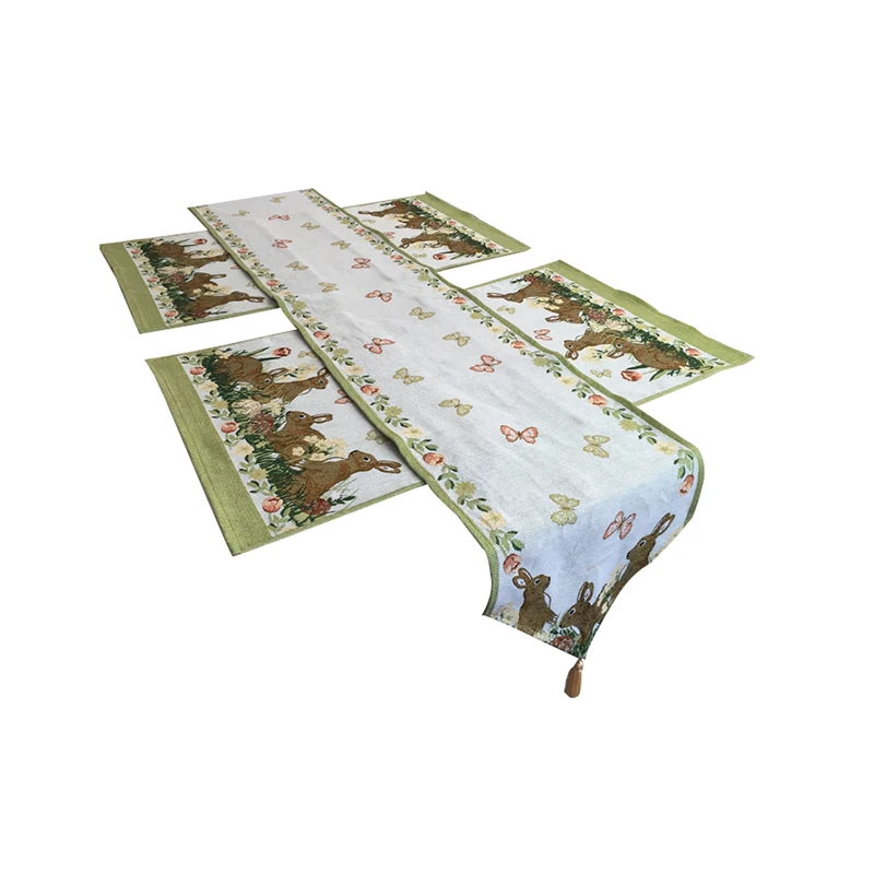 The Easter rabbit festival yellow and grey short table runner