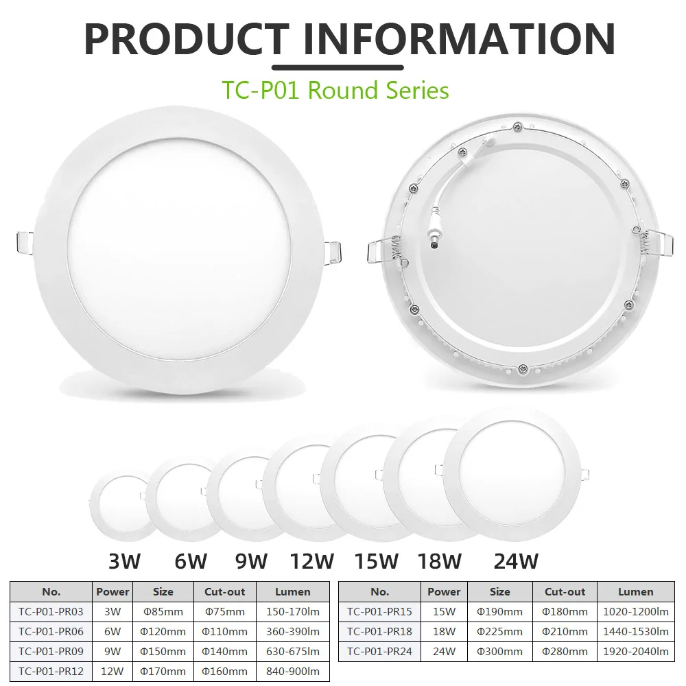 Good price wholesale silver black white recessed round ip44 3w 6w 9w 12w 18w 24w ultra thin slim led panel light