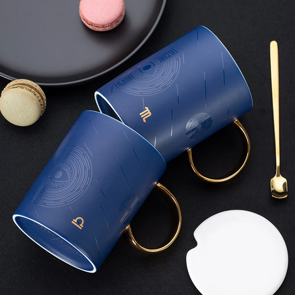 Private Label Creativity Gifts 12 Constellations Milk Cup Horoscope Ceramic Coffee Mug Packaging Boxes with Spoon Lid