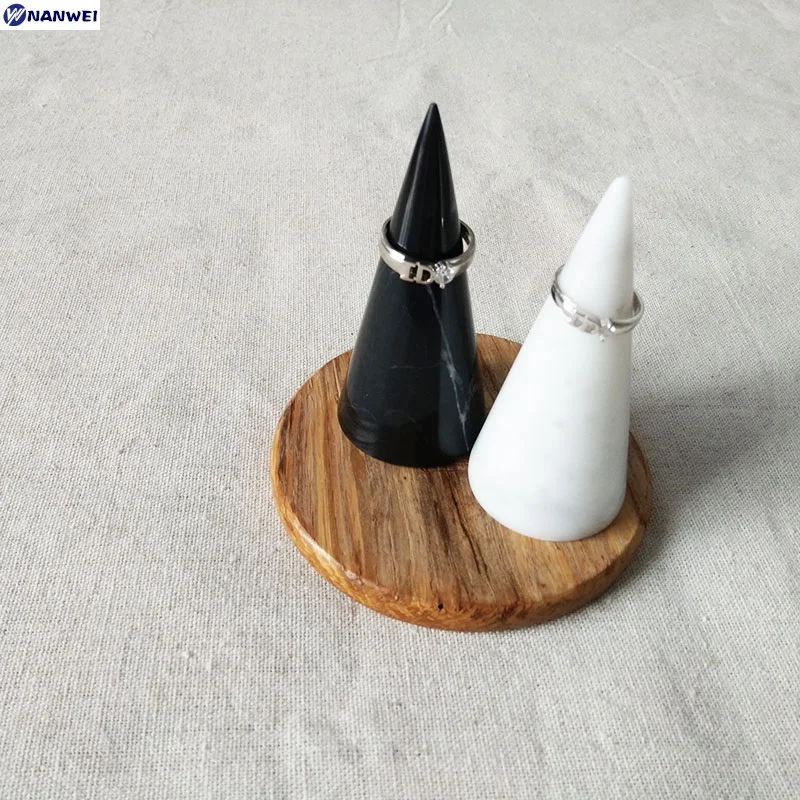 Wholesale custom cone shape ring display holder stand natural marble jewelry display stand