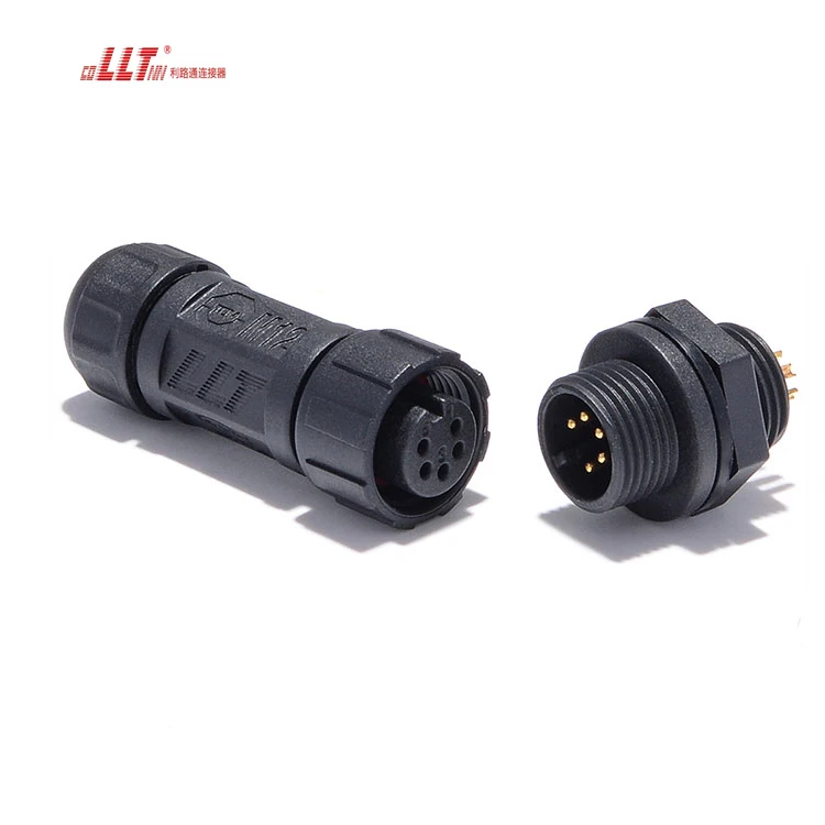 electric male panel connector 5pin auto solder wire solder wire M12 plastic connector with 2 3 5 8 2+2 pin