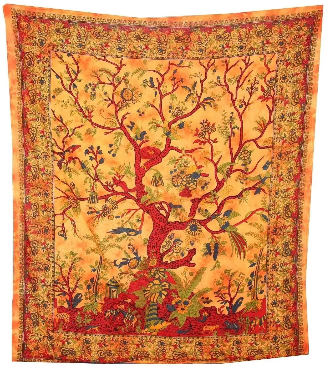 Best Selling Tree of Life Bedspread Coverlet Orange Oriental India Decor Cotton Wall art Tapestry Available at Affordable Price