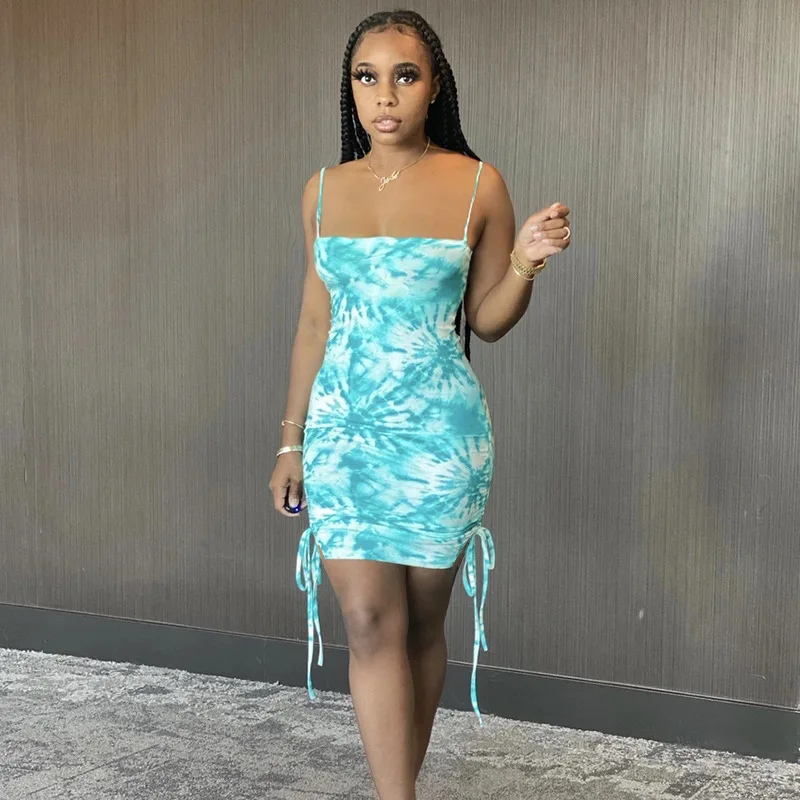 J8718 Summer tie dye Sexy bandage dress for women Dress elegant Sexy Ladies split Dress