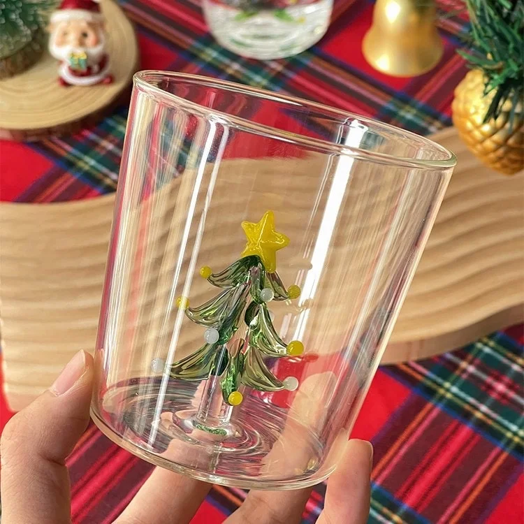 Creative 3d Christmas Tree Gift Glass Tea Cups Single Layer Reusable Glass Cup Juice Transparent Milk Tea Breakfast Cup