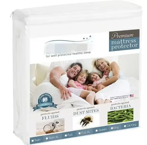 Breathable Noiseless Quilted Mattress Protector Queen Size Fitted Mattress Pad