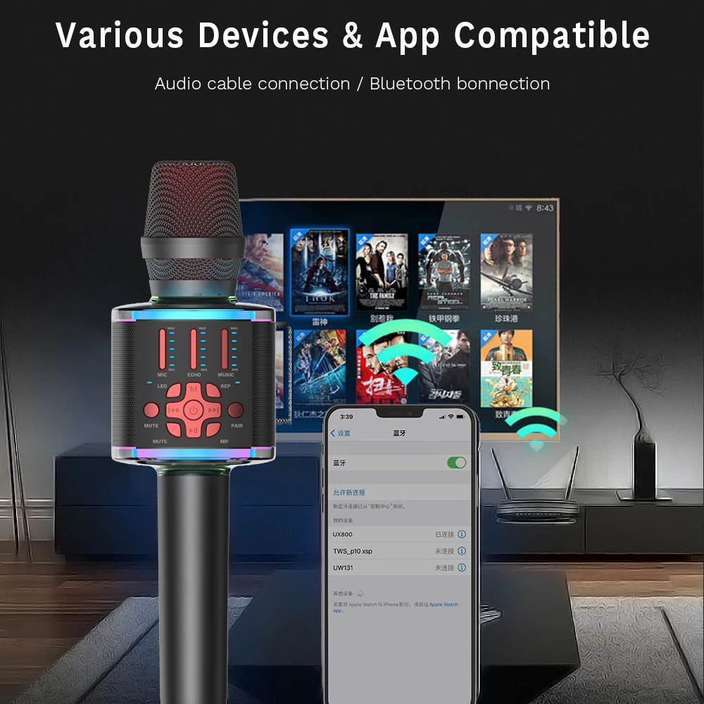 
Best Selling Family KTV Mic Portable Gold Wireless Professional Karaoke Microphone Mini USB Handheld Bluetooth Karaoke 