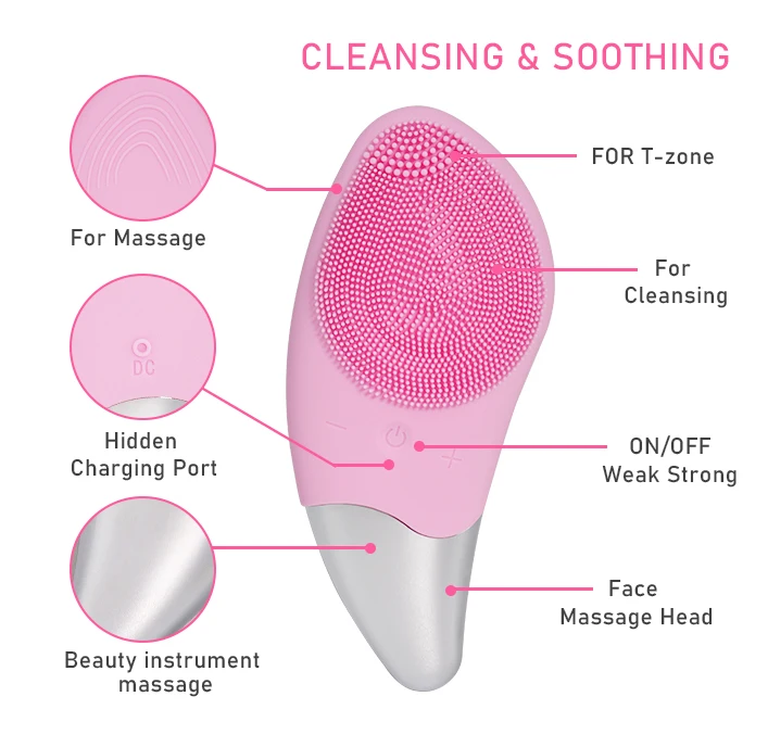 Facial Cleansing Cleaner Face Cleaning Brush Best Private Label New Design Pink Blue Black Color Box Silicone Brush Sonic Brush