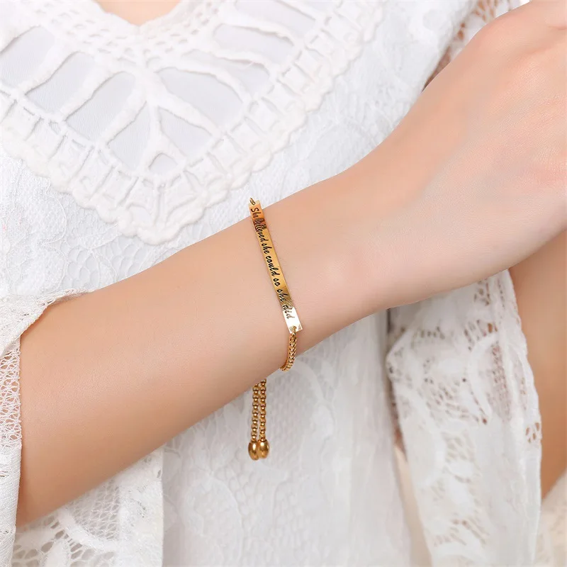 She believed she could so she did custom engraved stainless steel personality letter adjustable bracelet