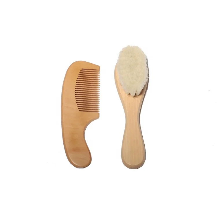 
High quality wood goat bristles baby hair brush and comb set for massage 