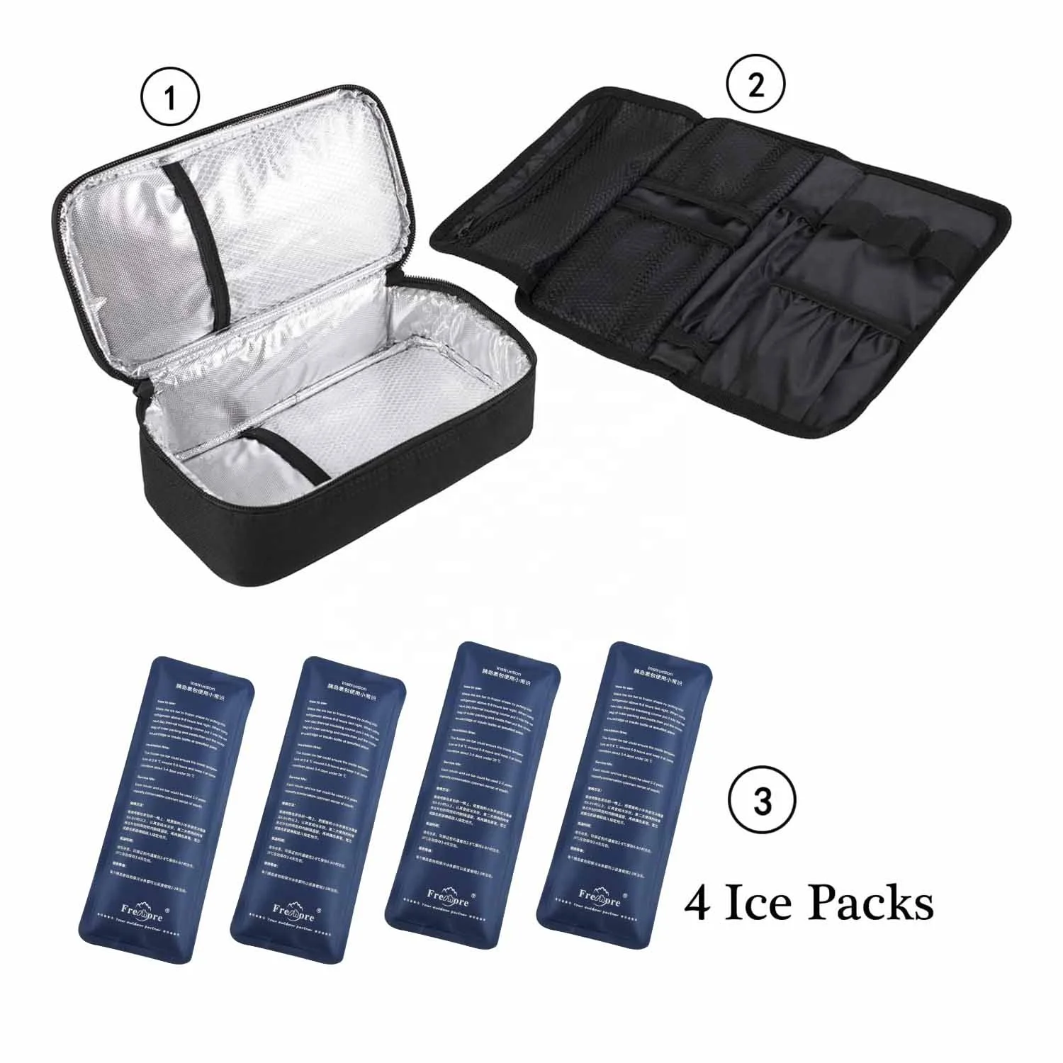 Custom Diabetic Organize Medication Insulin Cooler Case Insulin Cooler Travel Bag with 4 Ice Pack