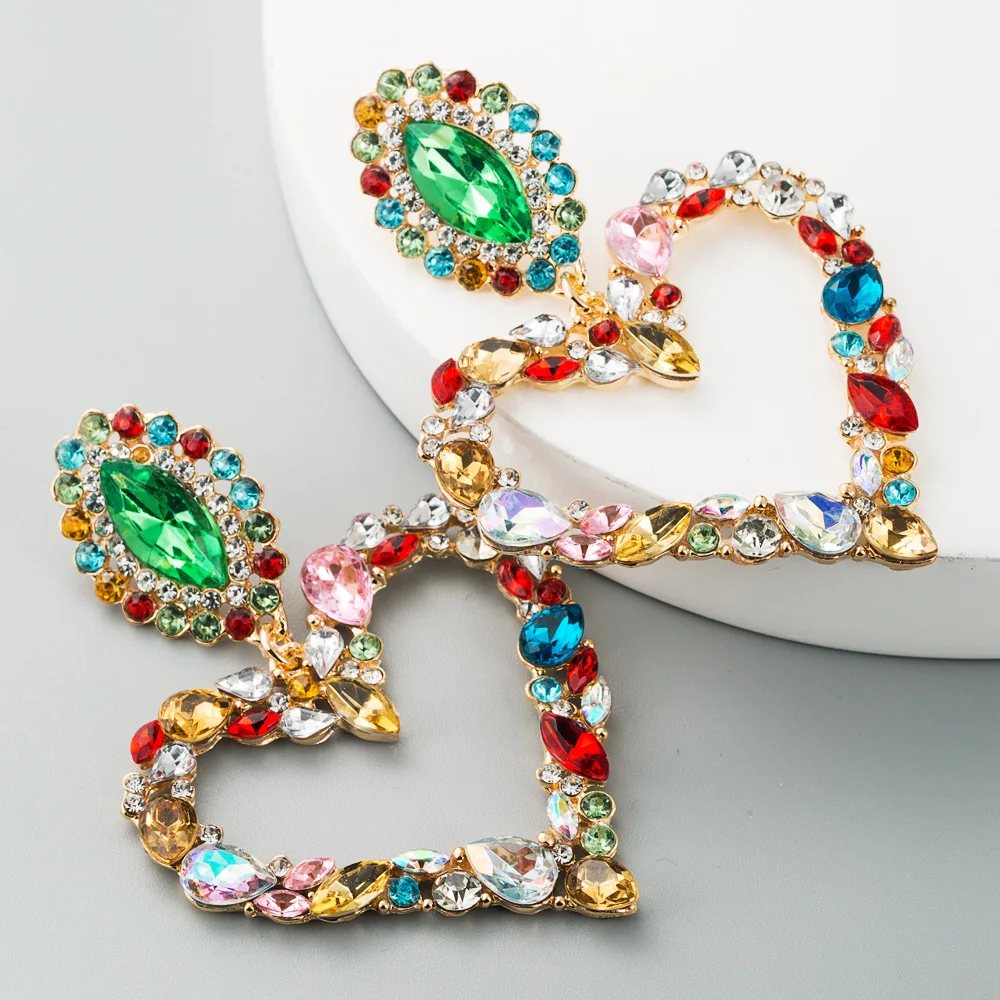 2022 Jewelry New Design Statement 6 Colors Multicolored Crystal Rhinestone Heart Drop Dangle Earrings Women Jewelry Wholesale