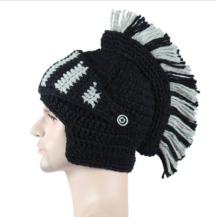 F-4874 new creative funny knight helmet hat free knitted pattern beanie crochet roman hat for party wholesale
