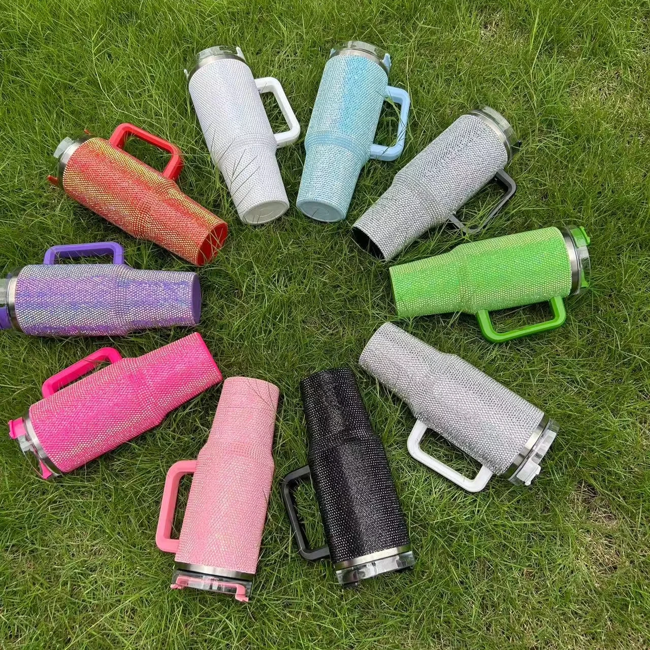 Double Wall 40oz Stainless Steel Rhinestone Tumbler Insulated Solid Rhinestone Tumbler With Straw Bling Colorful Car Tumbler