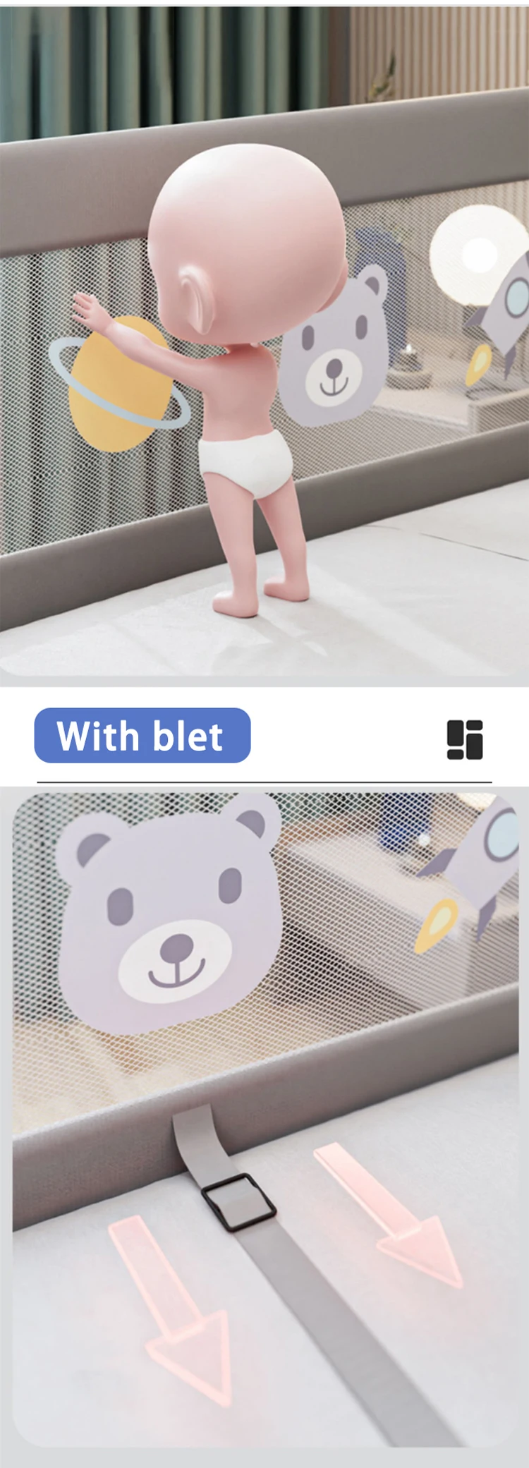 Factory Direct Sales Kids Bed Safety Guards with adjustable lifting rod - Adjust Safety Bed Rail for baby customizable