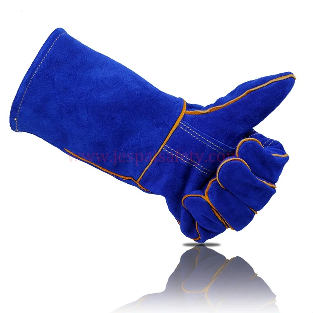 SWELDER 14inch Cowhide Split Leather Long Blue Safety Welding Gloves