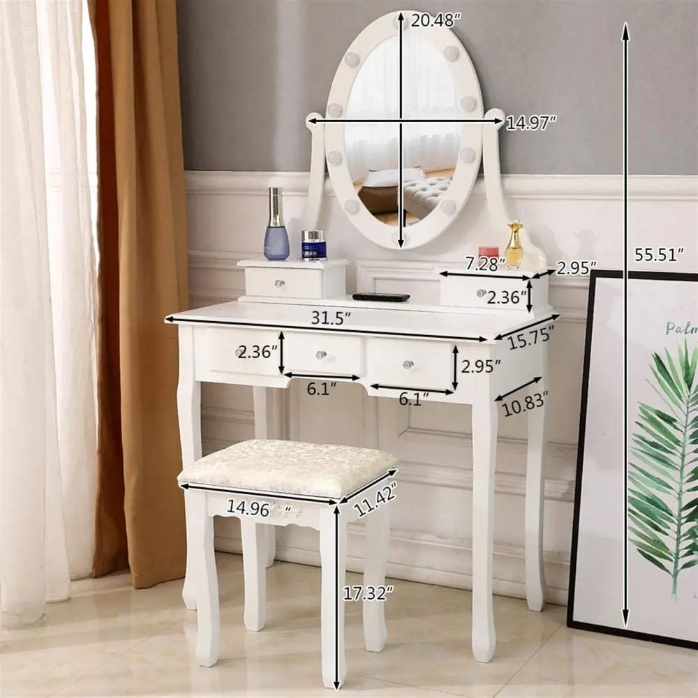 
White makeup vanity table cheap for girls with light bule single mirror 