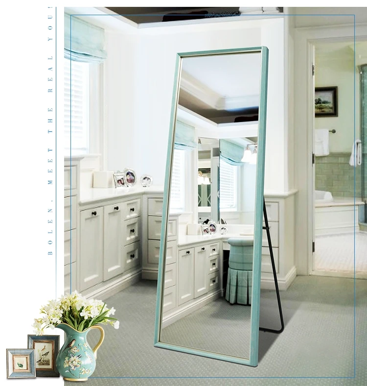 Custom nordic solid wood long large rectangular full length body mirrors floor standing mirror for wall decorative