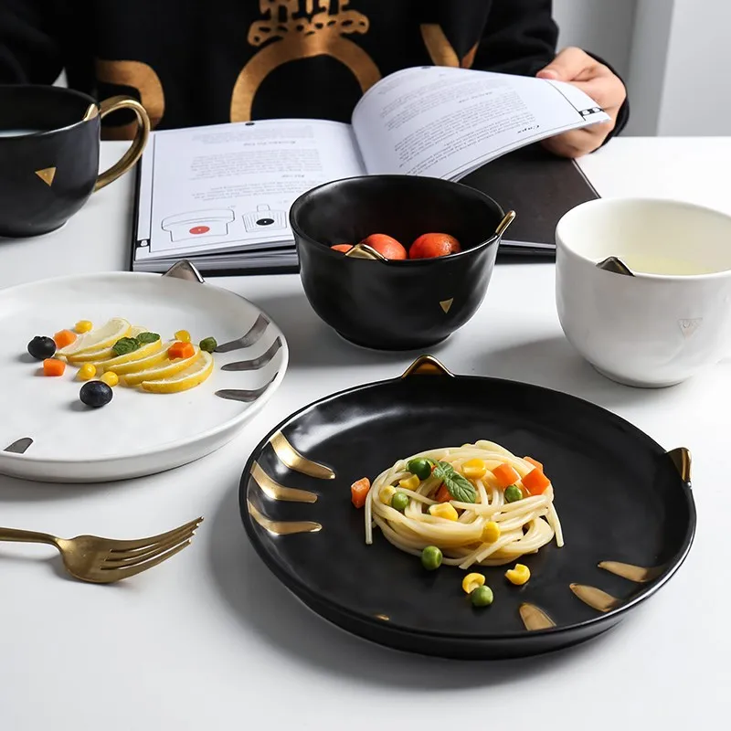 
Wholesale novelty embossed cat pattern porcelain dessert pasta plate for kids 