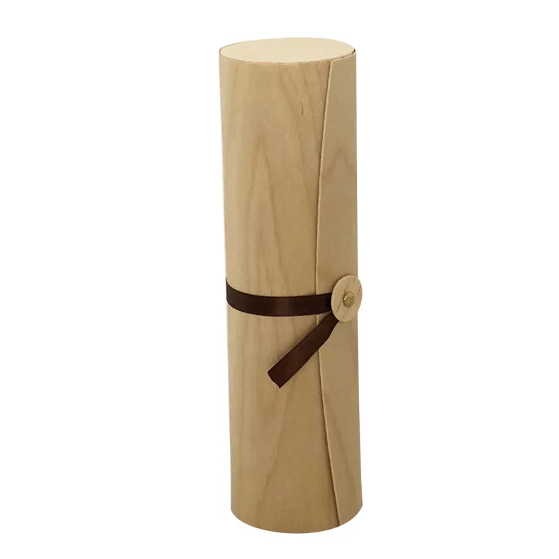 Gift Wine Bottle Tube Birch Veneer Soft Bark Cylindrical Wooden Cylinder Packaging Box