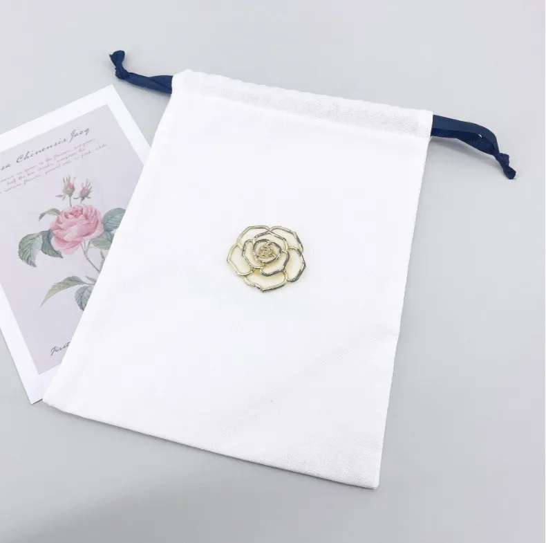 
Muslin Cotton Fabric Bleached Double Drawstring Bag with Customized Printing 