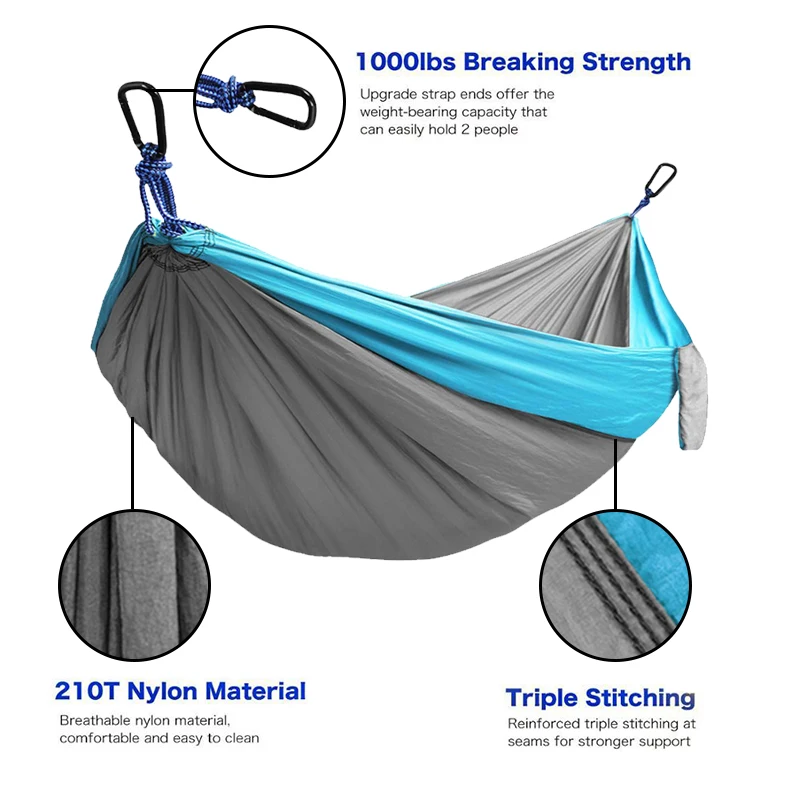 
Manufacturer Fast Delivery Custom Double and Single Travel Lightweight Camping Swing Hammock 