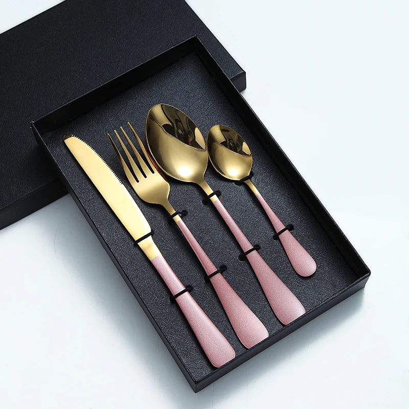 4 Pcs 1010 Cutlery Box Set Pink Gold Red Cutlery Set Stainless Steel Cutlery Set Wholesale