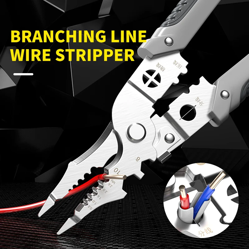 Special tools for electricians: multifunctional pliers, wiring pliers, universal wire and cable scissors, wire pressing pliers.