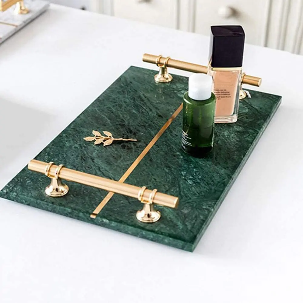 Сервисный поднос для отеля и дома из инкрустированной медной полосы натурального мрамора украшение