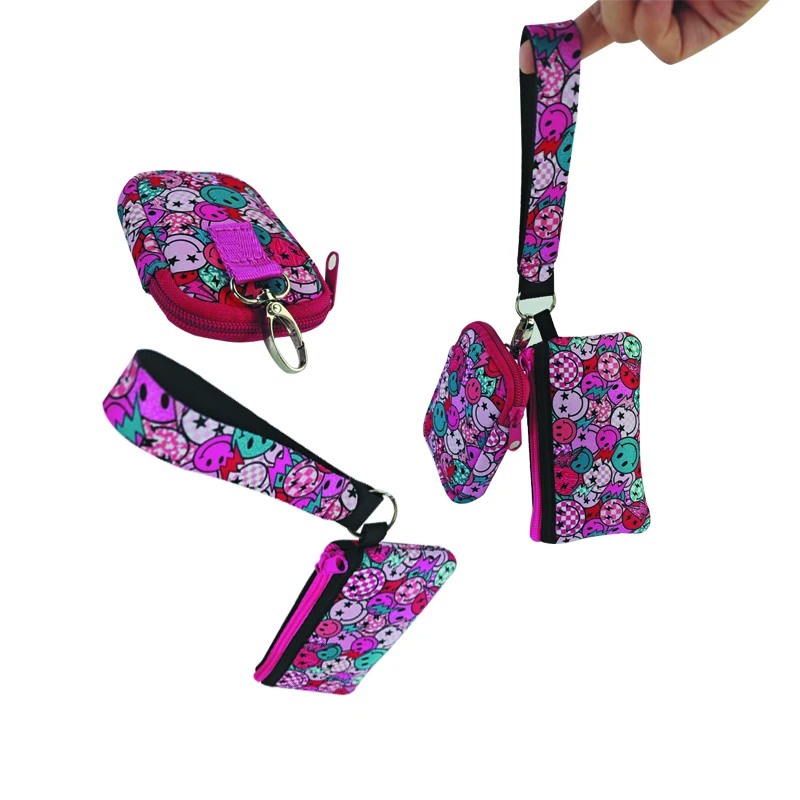 Combination Neoprene mini wallet card holder Coin Purse with hook