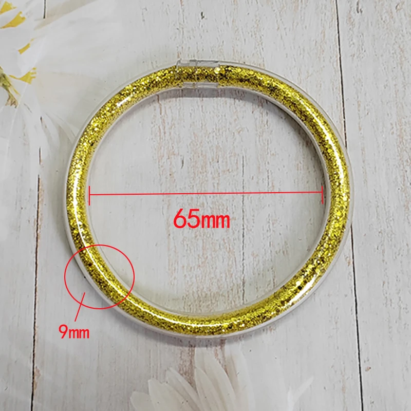 Woying Silicone Jelly Girl Medium Bangle Buddhist Coloful Gold Powder Transparent Temple Thick Tube Clear Charm Bracelet