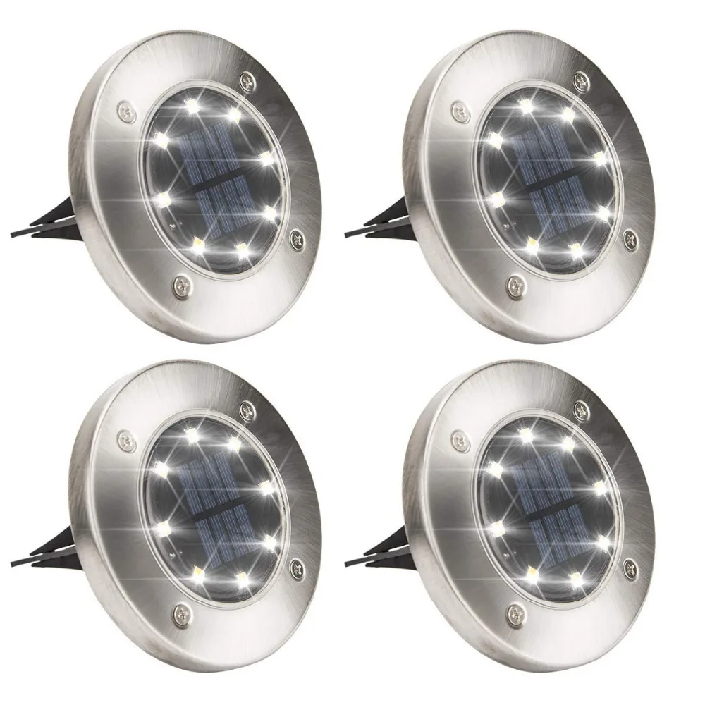 2023 LED Solar Ground Outdoor Garden 8 Led Pathway Lawn Disk Underground Lamp