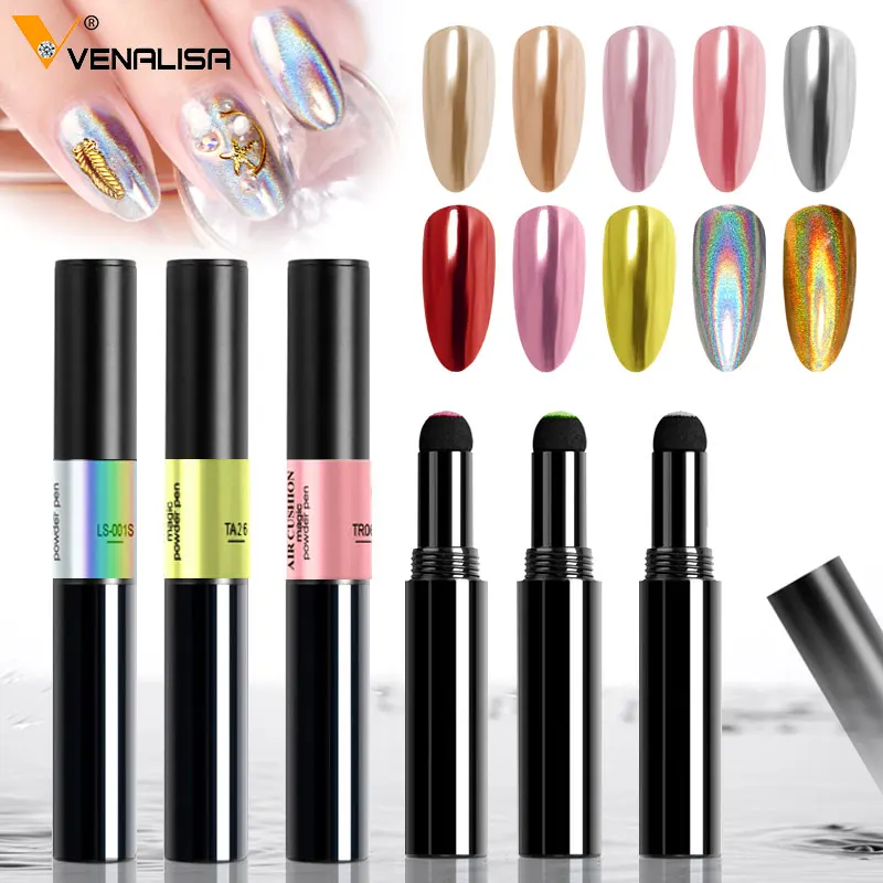 VENALISA New Fahion Nail Art Magic Power Pen Muti-color Laser Chrome Holographic Powder Color Gel Nail Polish Enamel Varnish Pen